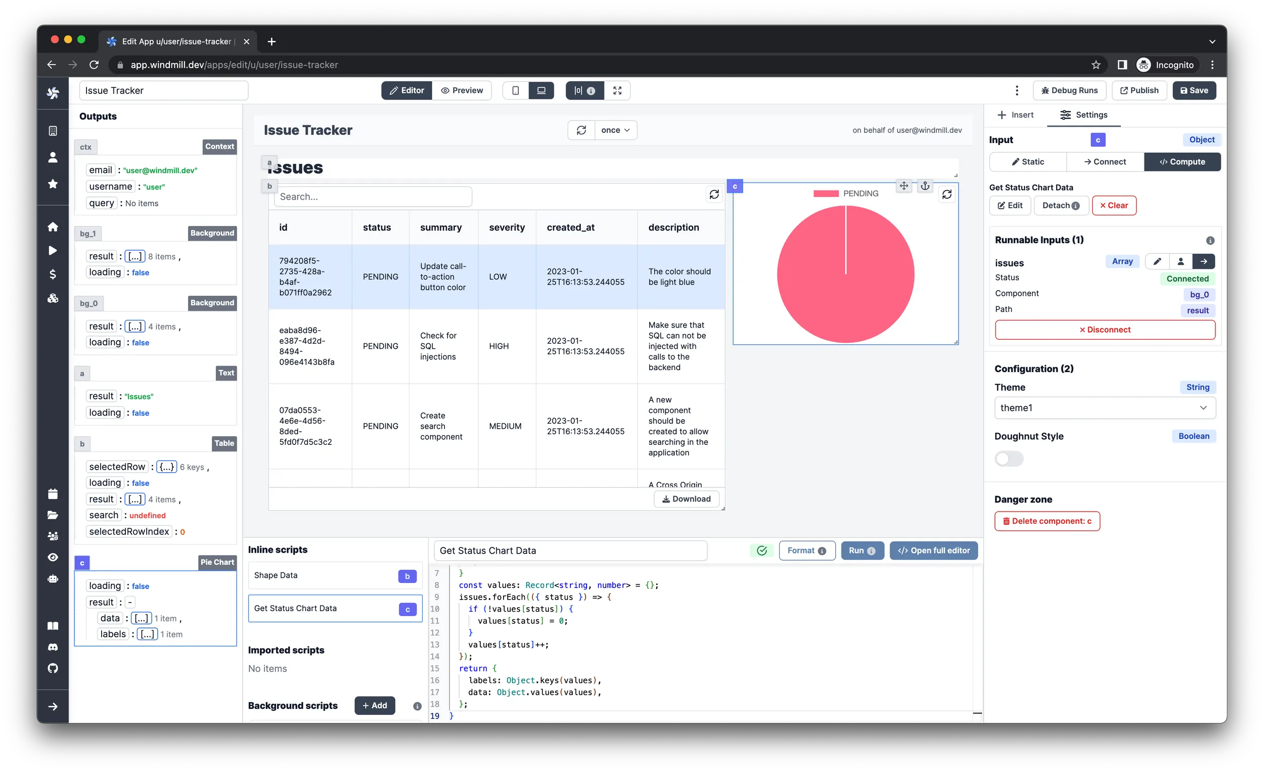 Connected chart input